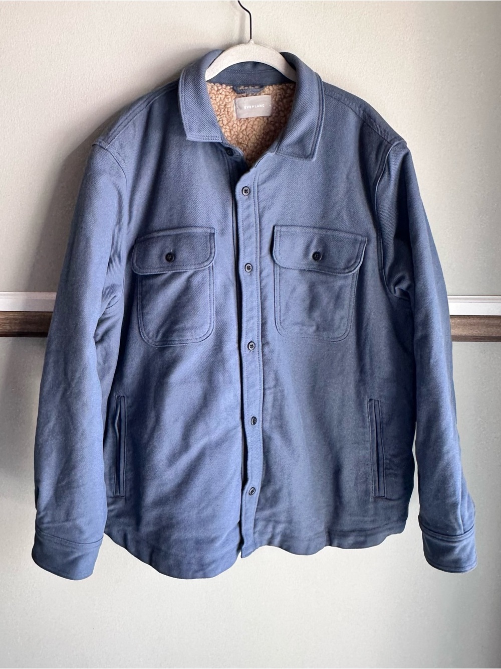 Everlane The ReNew Sherpa Fleece-Lined Heavyweight Overshirt Jacket Dusty Blue​
